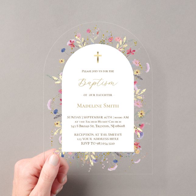 Invitations En Acrylique Fleurs sauvages de baptême (In situ (ordinateur de poche))