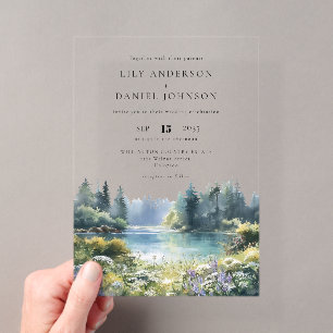 Invitations En Acrylique Fleurs Sauvages de Lac de Forêt Mariage Floral