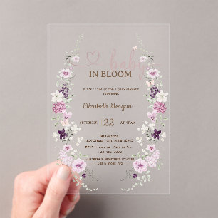 Invitations En Acrylique Fleurs sauvages de lilas Papillons Rayures roses