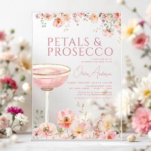 Invitations En Acrylique Fleurs sauvages et prosecco rose pour l'enterremen