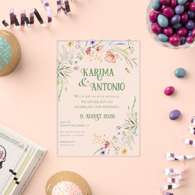 Invitations En Acrylique Fleurs sauvages fantaisistes (Insitu (Célébration))