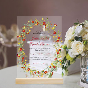 Invitations En Acrylique Fleurs sauvages feuillage jaune souci mariage