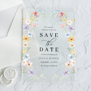 Invitations En Acrylique Fleurs sauvages pastel vibrant mariage enregistrer
