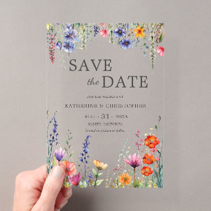 Invitations En Acrylique Fleurs Sauvages Vibrantes Mariage Élégant Enregist