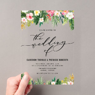 Invitations En Acrylique Fleurs tropicales aquarelle Mariage d'été