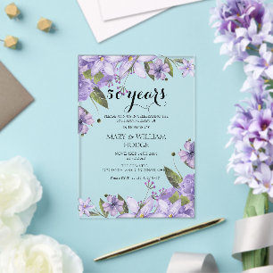 Invitations En Acrylique Fleurs violettes de lavande pour les 50 ans de mar