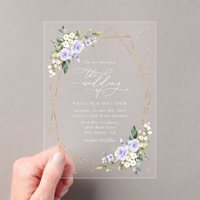 Invitations En Acrylique Fleurs violettes, Fleurs blanches, Boho, Mariage (In situ (ordinateur de poche))