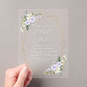 Invitations En Acrylique Fleurs violettes, Fleurs blanches, Verdure, Doux 1