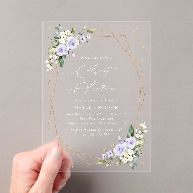 Invitations En Acrylique Fleurs violettes, Fleurs blanches, Verdure, Doux 1 (In situ (ordinateur de poche))