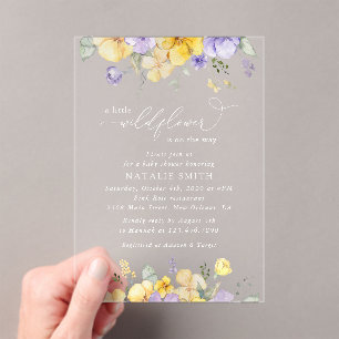 Invitations En Acrylique Fleurs violettes, Fleurs Jaunes, Boho, Baby shower