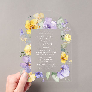 Invitations En Acrylique Fleurs violettes, Fleurs jaunes, Lancer de bouquet