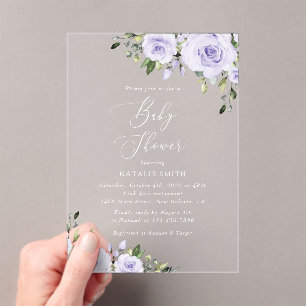 Invitations En Acrylique Fleurs violettes, Lilac Flowers, Boho, Baby shower