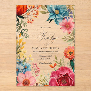 Invitations En Acrylique Fleurs vives Fiesta mexicaine Mariage transparent