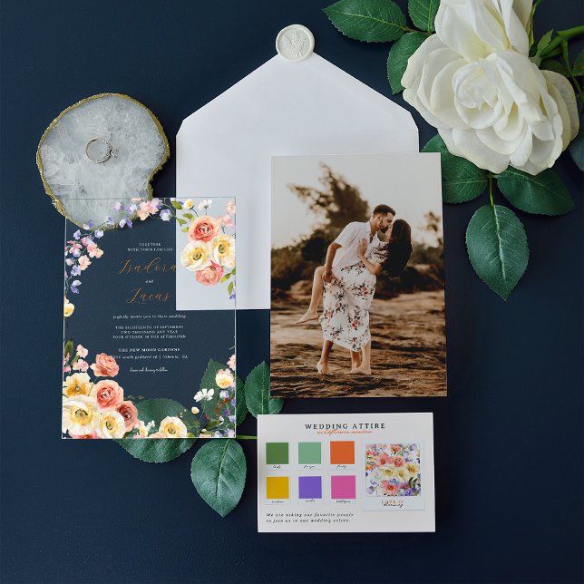 Invitations En Acrylique Flirt Floral Meadow | Mariage d'été (Créateur téléchargé)