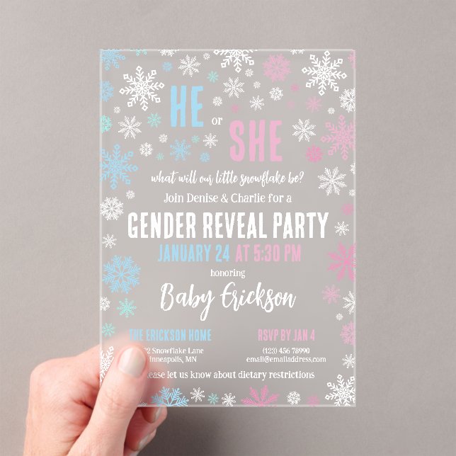Invitations En Acrylique Flocon de neige bleu rose Il ou Elle Hiver Genre R (In situ (ordinateur de poche))
