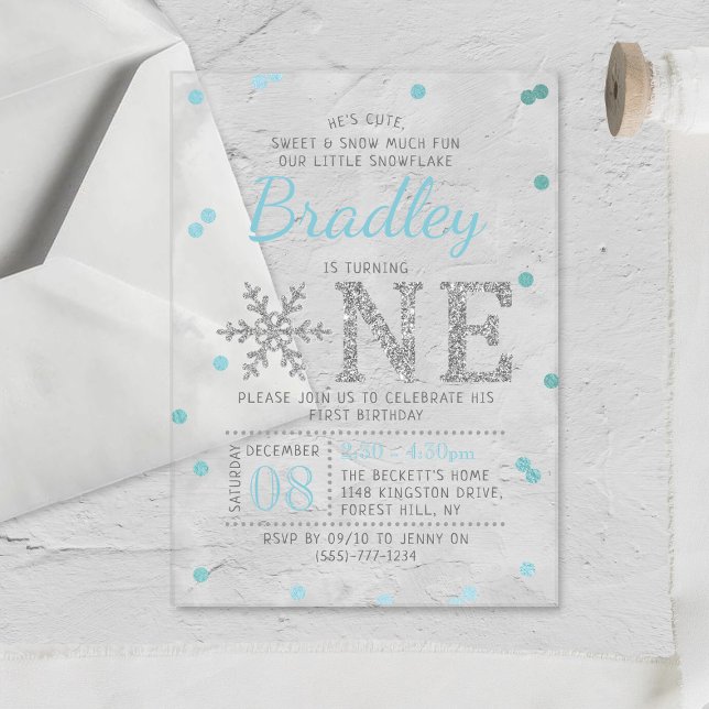 Invitations En Acrylique Flocon de neige d'hiver 1er anniversaire (Créateur téléchargé)