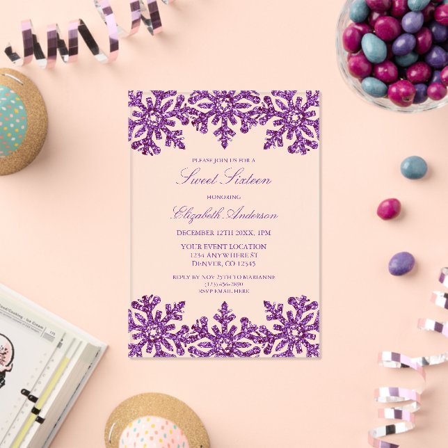 Invitations En Acrylique Flocon de neige violet Sweet hiver 16 (Insitu (Célébration))