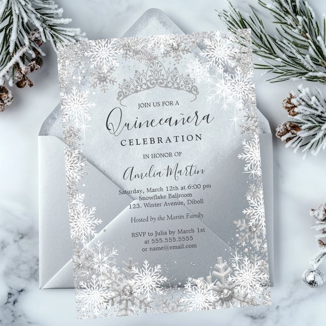 Invitations En Acrylique Flocon d'hiver Quinceanera Fosted   (Créateur téléchargé)