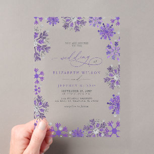 Invitations En Acrylique Flocons de Neige Argent Violet Noël Hiver Mariage