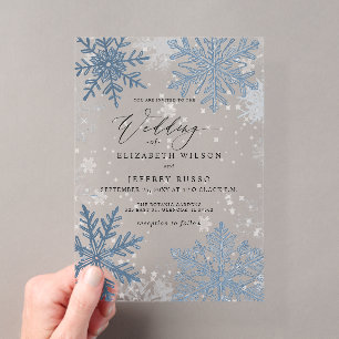 Invitations En Acrylique Flocons de neige bleus élégants Mariage d'hiver