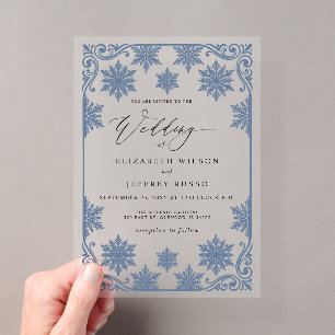Invitations En Acrylique Flocons de neige bleus élégants Mariage d'hiver