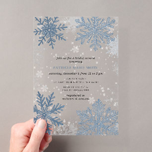 Invitations En Acrylique Flocons de neige bleus Noël Hiver Shower de mariag