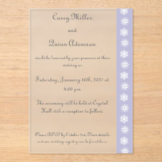 Invitations En Acrylique Flocons de neige d'hiver en lavande Acrylique Mari