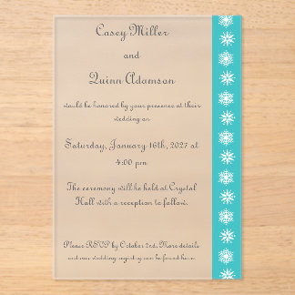 Invitations En Acrylique Flocons de neige d'hiver en turquoise Mariage Acry