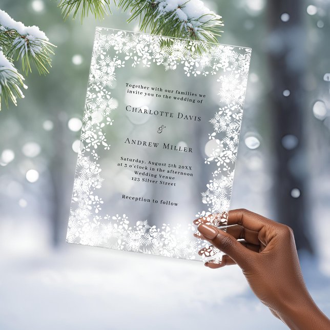 Invitations En Acrylique Flocons de neige hiver clair mariage (Créateur téléchargé)