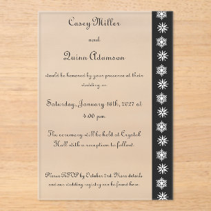 Invitations En Acrylique Flocons de neige hivernaux en acrylique noir Maria