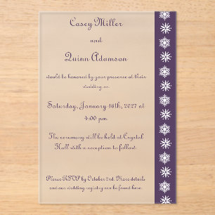 Invitations En Acrylique Flocons de neige hivernaux en acrylique violet pou
