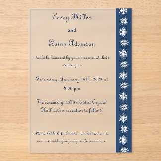Invitations En Acrylique Flocons de neige hivernaux en mariage acrylique ma