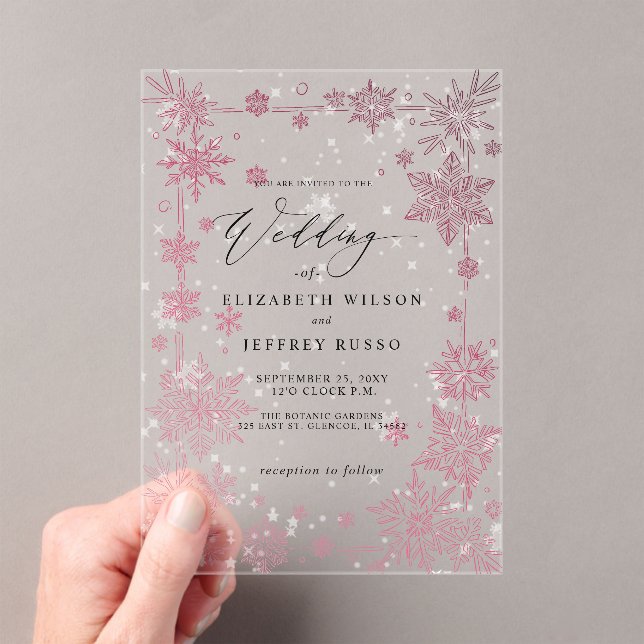 Invitations En Acrylique Flocons de neige Rouge Elégants Mariage d'Hiver (In situ (ordinateur de poche))