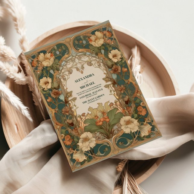 Invitations En Acrylique Flora Vintage Art Nouveau Wedding (Créateur téléchargé)