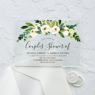 Invitations En Acrylique Floral blanc Toutes les saisons Couples Douche