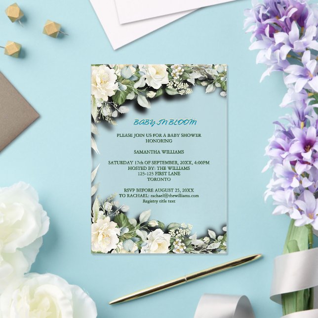 Invitations En Acrylique Floral Blue Watercolor Theme (Insitu (Mariage))