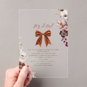 Invitations En Acrylique Floral Bow Automne Fille Baby shower d'hiver Invit