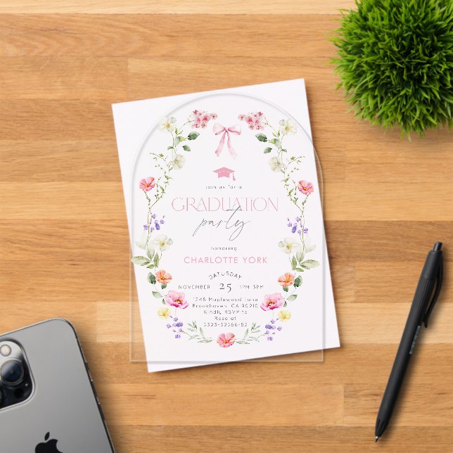 Invitations En Acrylique Floral Bow Elegant Graduation party (Insitu (Carte d'invitation))