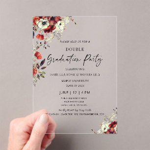 Invitations En Acrylique Floral Double Graduation Party Twin Graduation