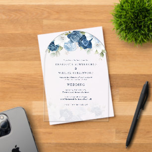 Invitations En Acrylique Floral Dusty Mariage botanique bleu