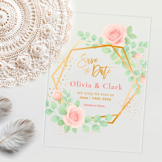 Invitations En Acrylique Floral enregistrer la date (Créateur téléchargé)