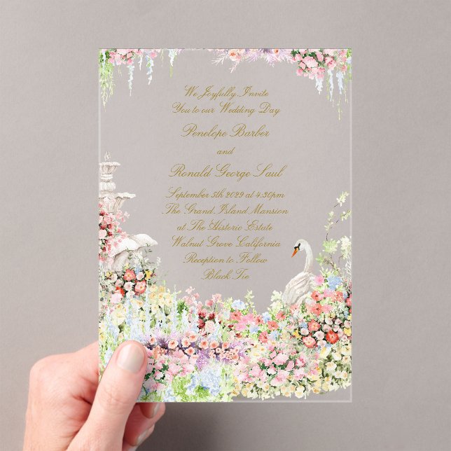 Invitations En Acrylique floral french romantic garden chateau swan wedding (In situ (ordinateur de poche))