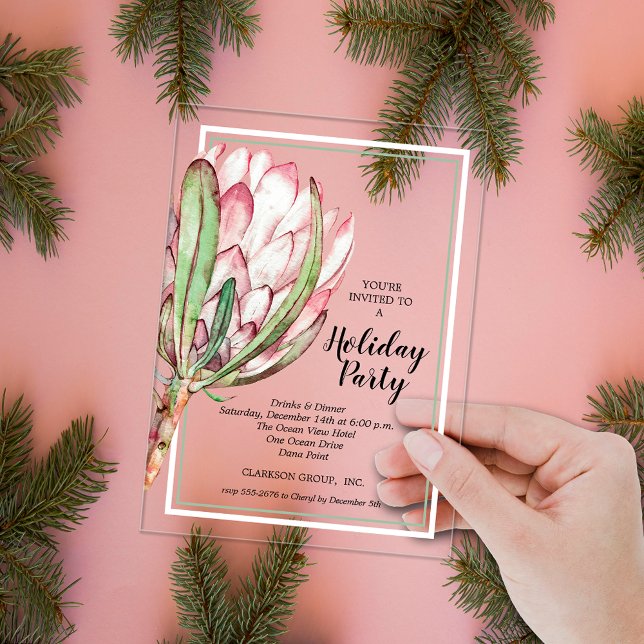 Invitations En Acrylique Floral Holiday Christmas Party (Tropical floral holiday ACRYLIC Christmas party invitations)