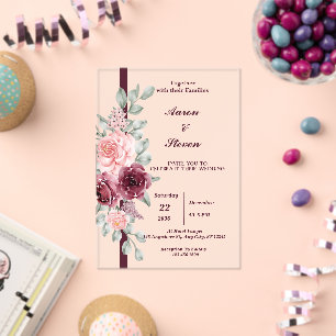 Invitations En Acrylique Floral personnalisé avec leurs familles mariage