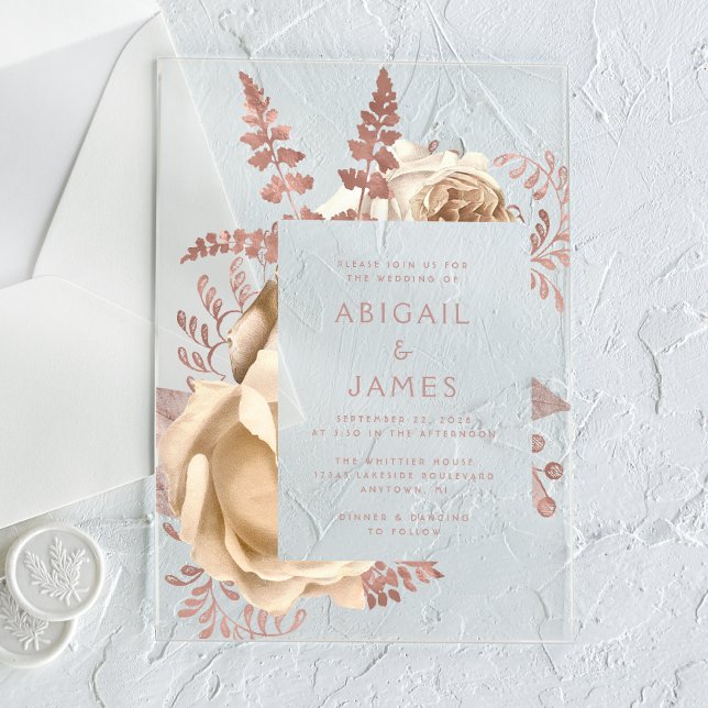 Invitations En Acrylique Floral Rose or Mariage or  (Créateur téléchargé)