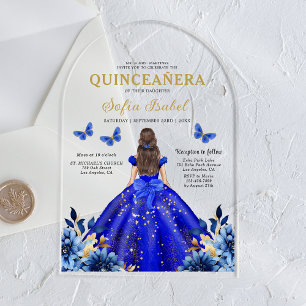 Invitations En Acrylique Floral Royal Blue Butterfly Princess Quinceanera