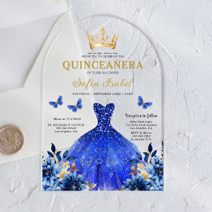 Invitations En Acrylique Floral Royal Blue Butterfly Princess Quinceanera