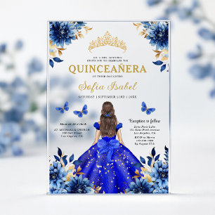 Invitations En Acrylique Floral Royal Blue Butterfly Princess Quinceanera