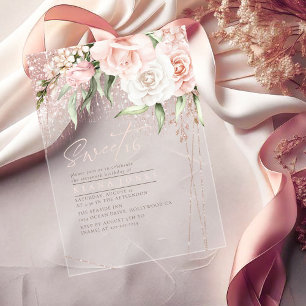 Invitations En Acrylique Floral Sparkles Sweet sixteen Rose Gold ID912