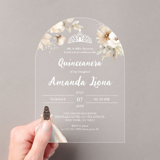 Invitations En Acrylique Floral transparent acrylique Quinceañera (In situ (ordinateur de poche))
